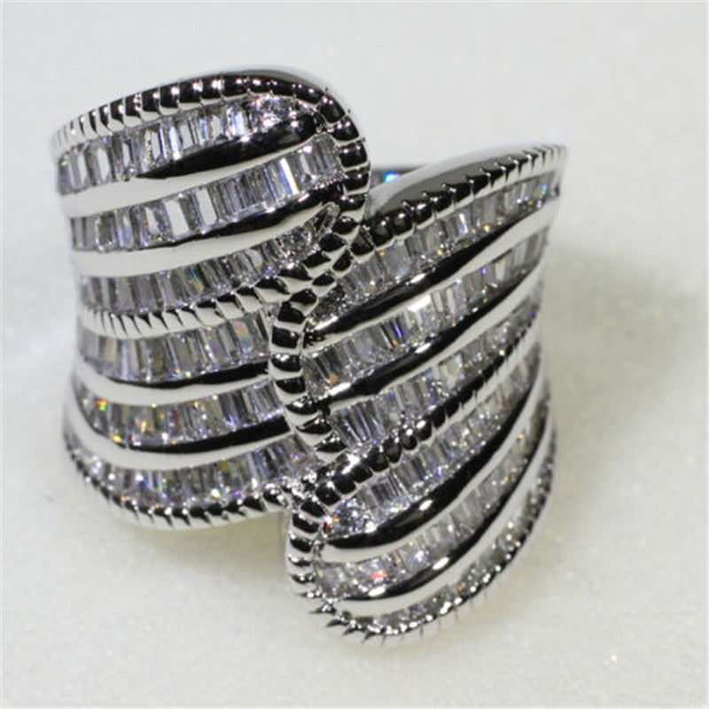 Large Shiny Silver White Crystal Around Exquisite Ring Bague for Women Girl Anniversary Engagement Luxury Jewelry Anillos