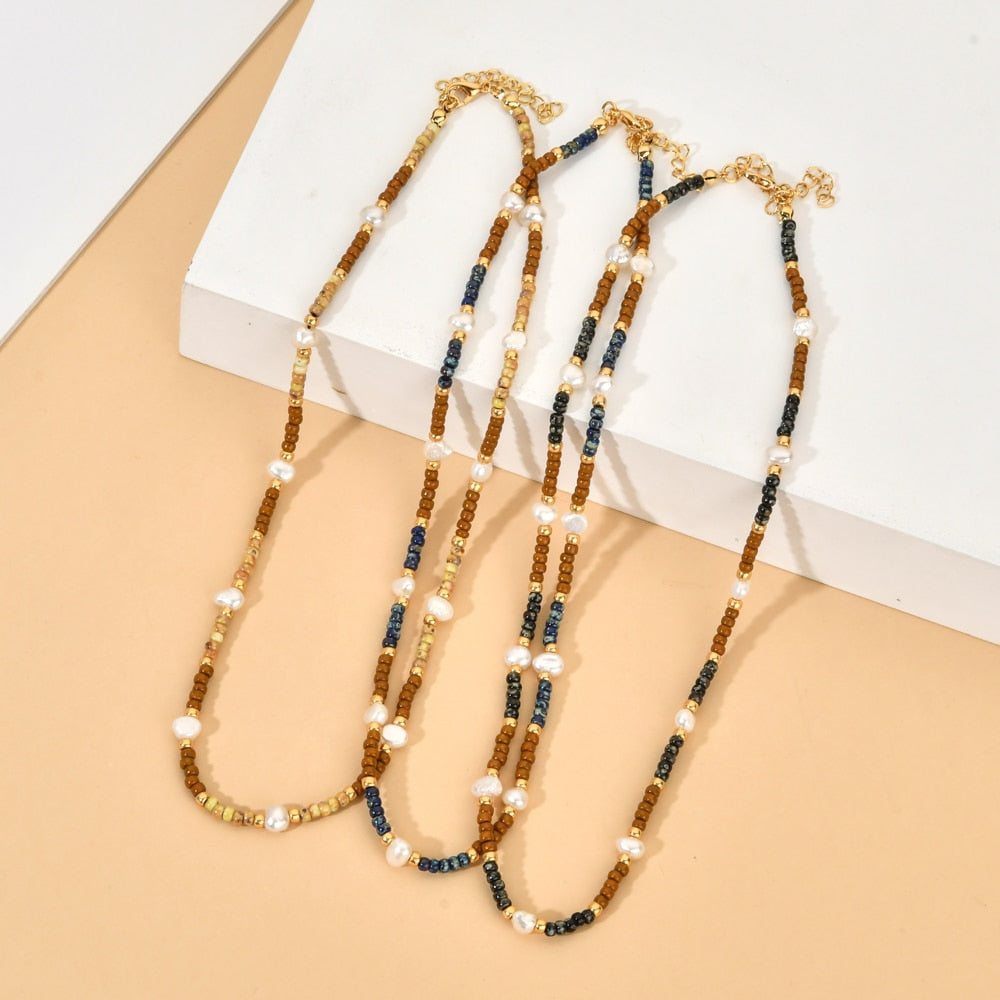 ZMZY  Natural Freshwater Pearl Necklace Jewelry for Women Gift Wedding Chain Necklace Miyuki Beads Choker Handmade DIY