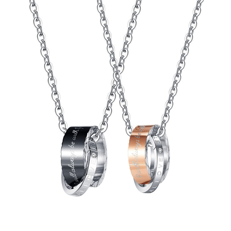 ZORCVENS 2022 Stainless Steel Couple Jewelry Black Rose Gold Color Wedding Round Pendant Necklace for Men Women