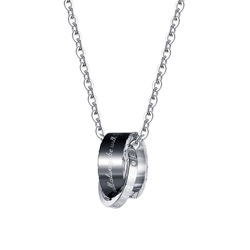 ZORCVENS 2022 Stainless Steel Couple Jewelry Black Rose Gold Color Wedding Round Pendant Necklace for Men Women