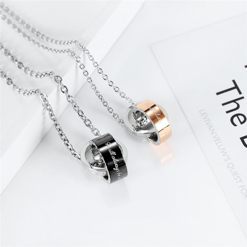 ZORCVENS 2022 Stainless Steel Couple Jewelry Black Rose Gold Color Wedding Round Pendant Necklace for Men Women