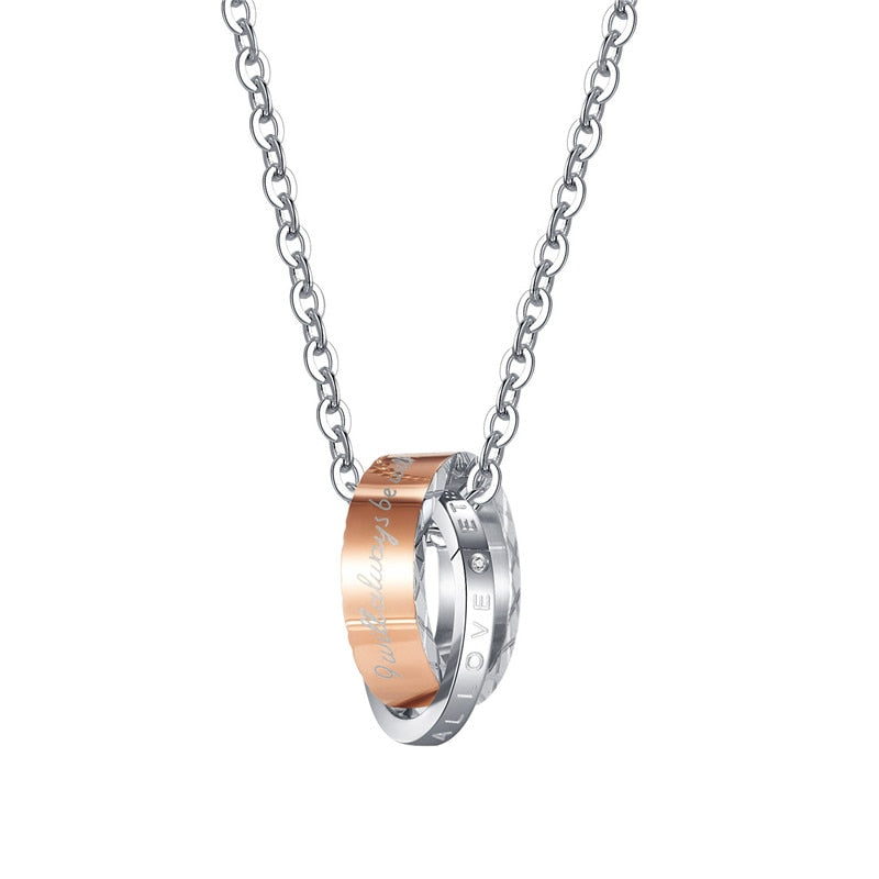 ZORCVENS 2022 Stainless Steel Couple Jewelry Black Rose Gold Color Wedding Round Pendant Necklace for Men Women