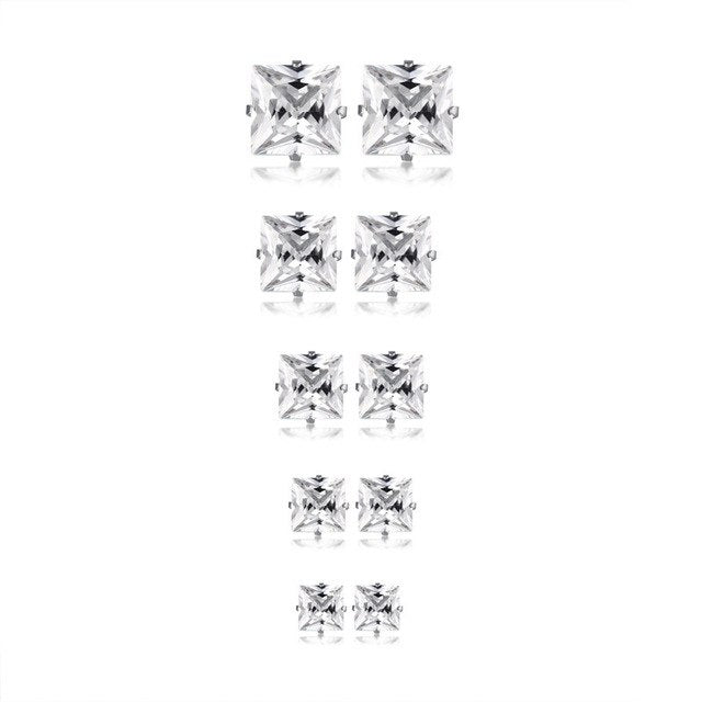 New 5pc/lot Brincos Stud Earrings For Women Crystal Ear Studs Fashion Stainless Steel Jewelry Wholesale