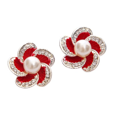 Lose money promotion Simulated Pearl Earrings   Flower design silver plated ladies stud earrings jewelry 1pair/lot