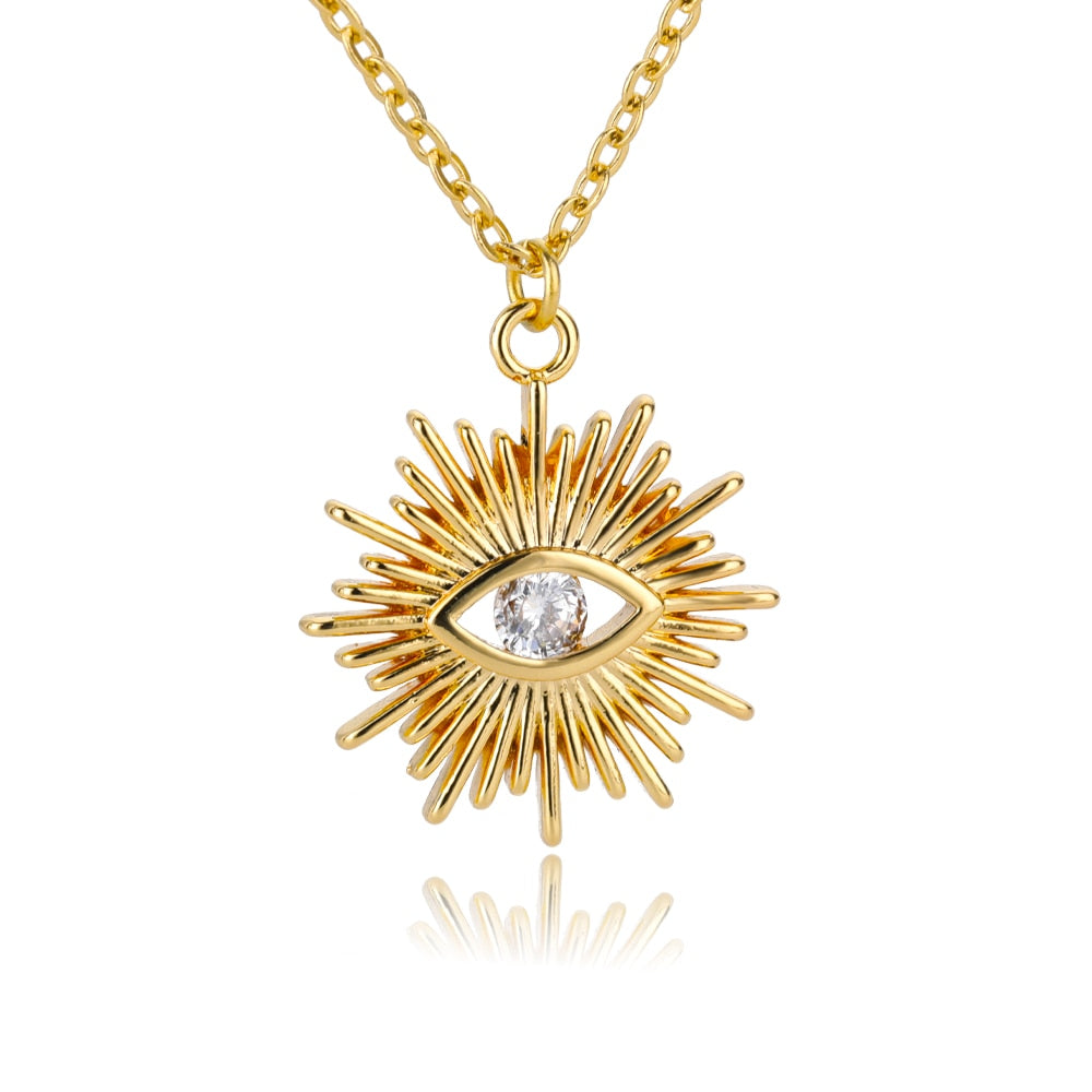 Zircon Evil Eye Necklaces For Women Zirconia Sun Pendant Gold Chain Choker Wedding Punk Jewelry Daily Accessories Birthday Gift