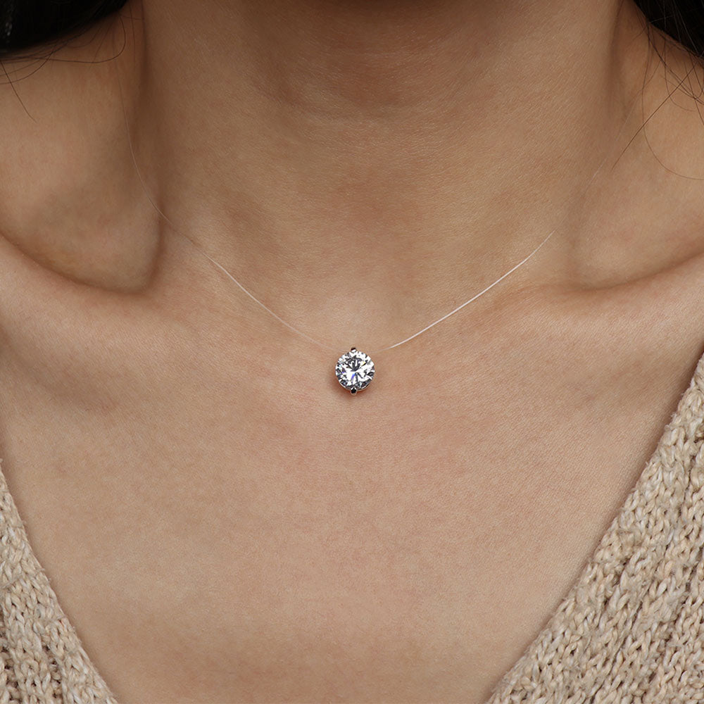 Zircon Pendant Shiny Choker For Women Fishline Necklace Jewelry Transp