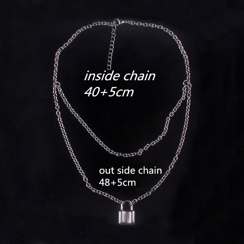 ( color do not fade ) layered chains hiphop Punk Stainless Steel Padlock Necklace men rock Lock Blade Necklaces for women di067