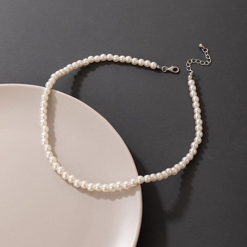 docona Elegant Pearl Beaded Necklace for Women Charms Adjustable Geometry Metal Choker Female Wedding Jewelry Collar 15365-6