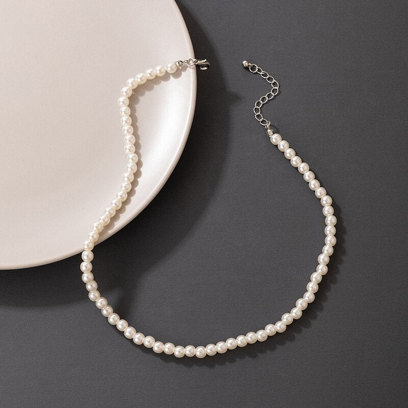 docona Elegant Pearl Beaded Necklace for Women Charms Adjustable Geometry Metal Choker Female Wedding Jewelry Collar 15365-6