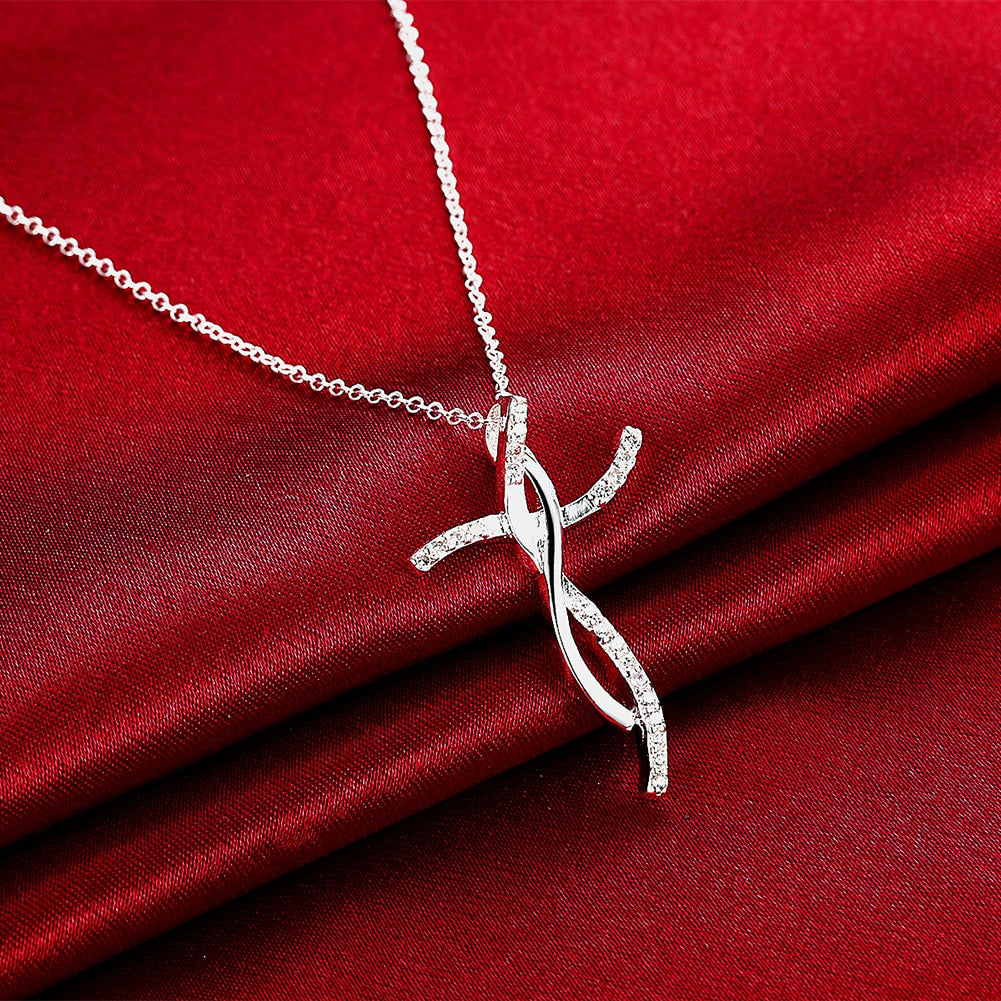 925 Stamped Silver cross crystal Pendant Necklace For Women charms Jewelry Holiday gifts Wedding party