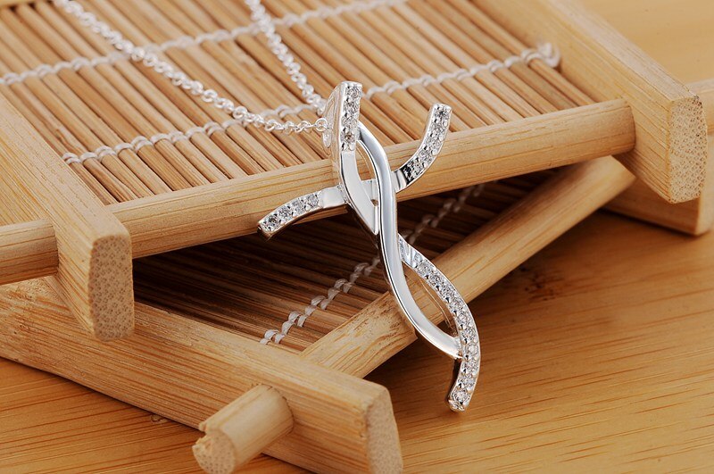 925 Stamped Silver cross crystal Pendant Necklace For Women charms Jewelry Holiday gifts Wedding party