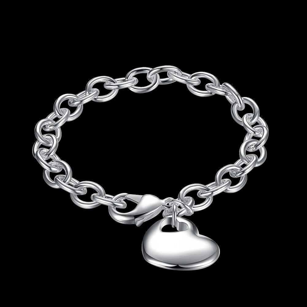Beautiful Heart Pendant 925 sterling silver Bracelet for woman fine  noble jewelry Wedding party gifts