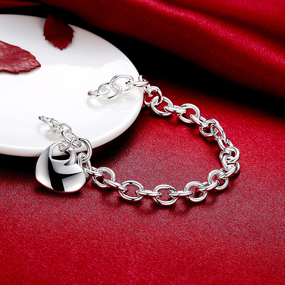 Beautiful Heart Pendant 925 sterling silver Bracelet for woman fine  noble jewelry Wedding party gifts