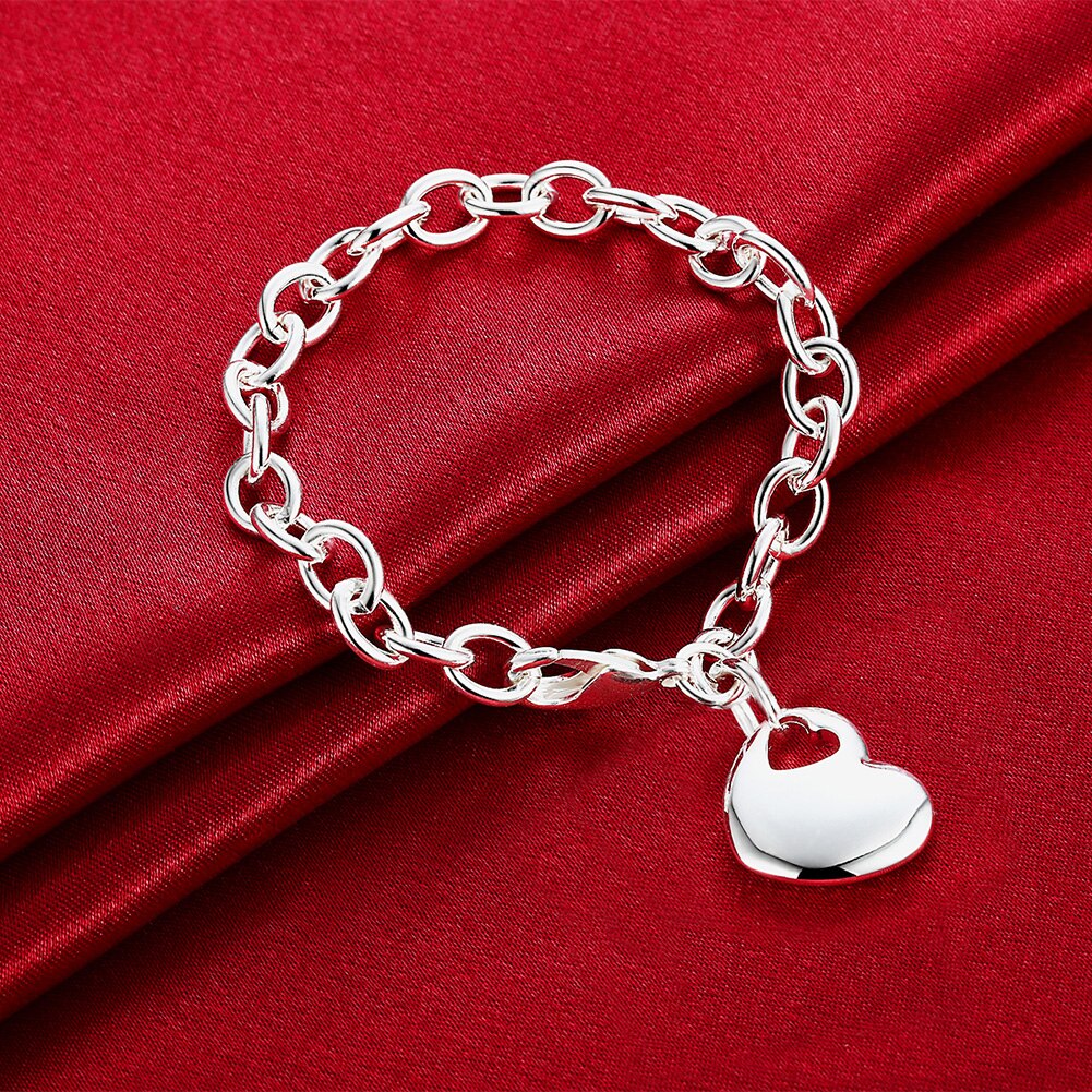 Beautiful Heart Pendant 925 sterling silver Bracelet for woman fine  noble jewelry Wedding party gifts