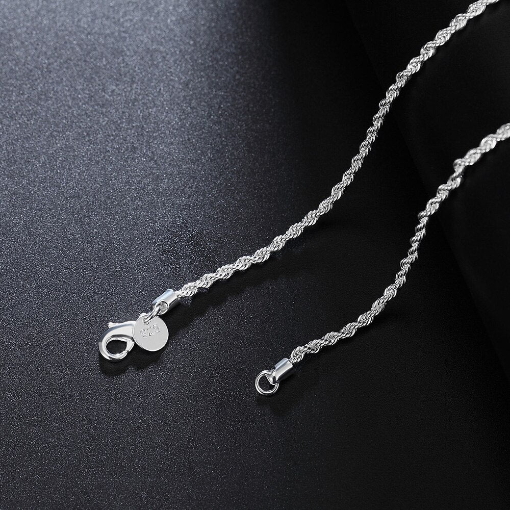 korean 2MM Twisted Rope Chain 925 Stamped Silver Necklace for women Mens   party wedding accessories Jewelry gift