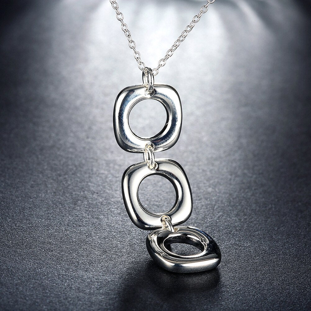 korean 925 Stamped Silver charms three square Pendant Necklace For Women man gifts trend party streetwear Jewelry