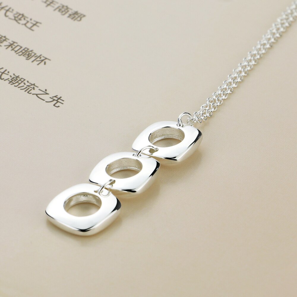 korean 925 Stamped Silver charms three square Pendant Necklace For Women man gifts trend party streetwear Jewelry