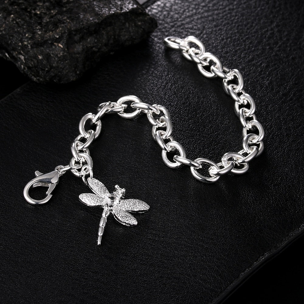 korean Pretty Zircon dragonfly pendant 925 sterling silver Bracelet for woman Wedding party jewelry Holiday gifts
