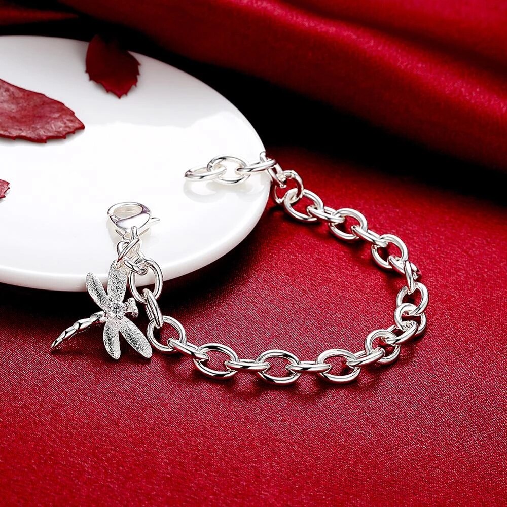 korean Pretty Zircon dragonfly pendant 925 sterling silver Bracelet for woman Wedding party jewelry Holiday gifts