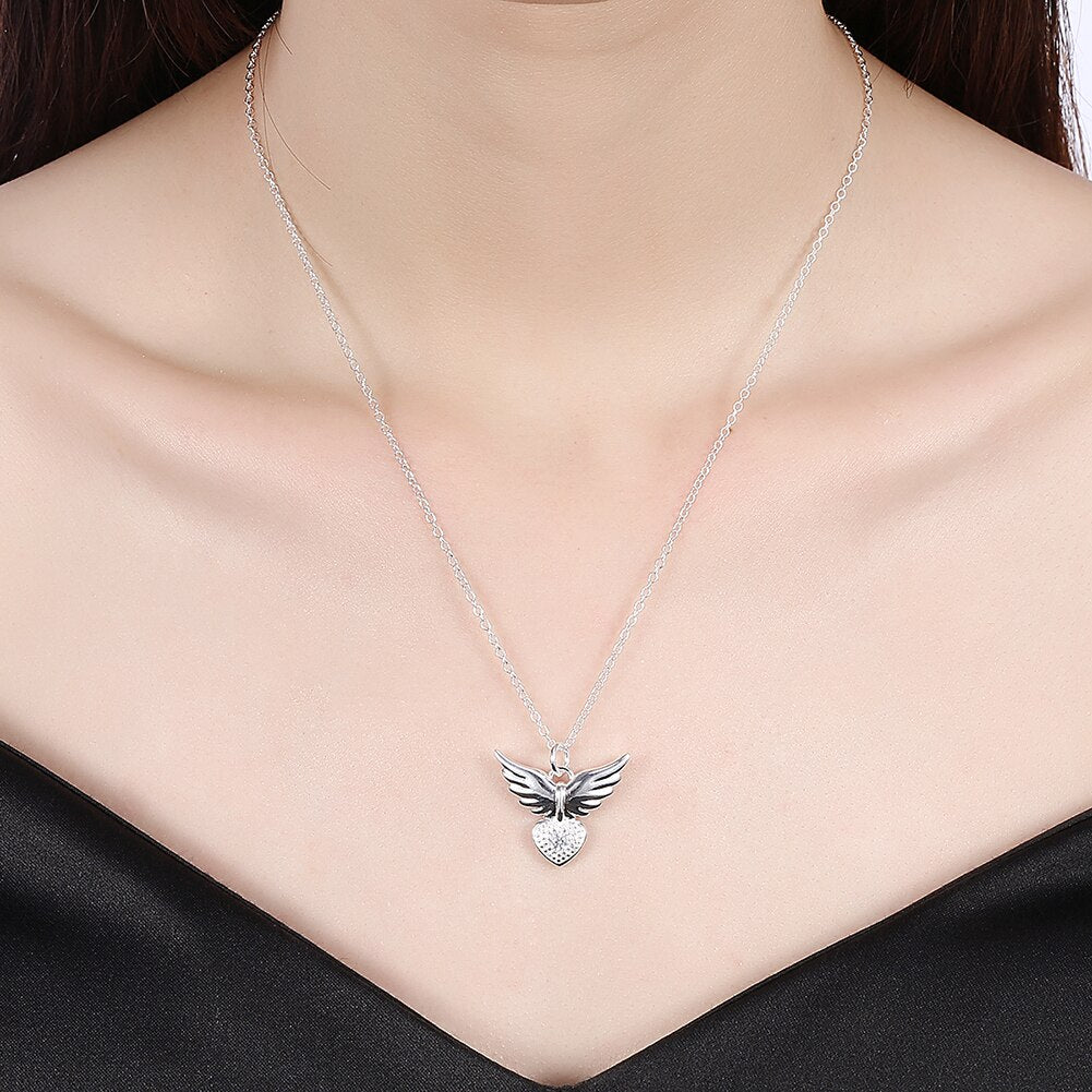 korean trend 925 Stamped Silver noble Zircon Heart wings Pendant Necklace For Women wedding party Jewelry gifts