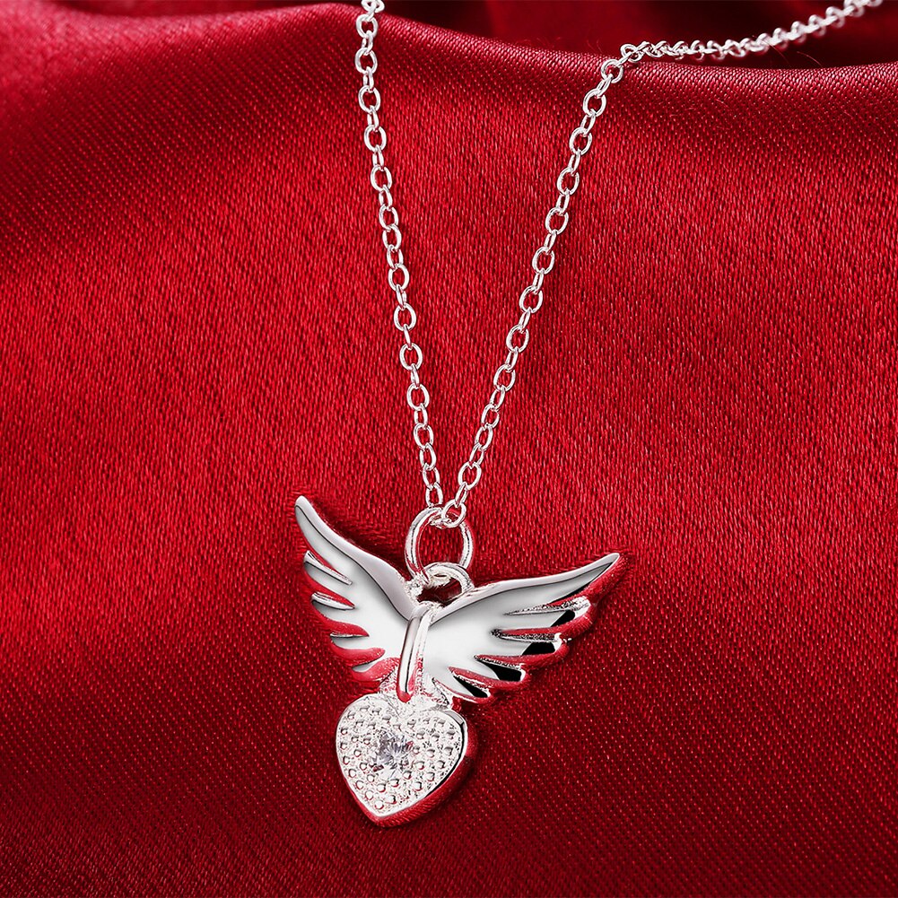 korean trend 925 Stamped Silver noble Zircon Heart wings Pendant Necklace For Women wedding party Jewelry gifts