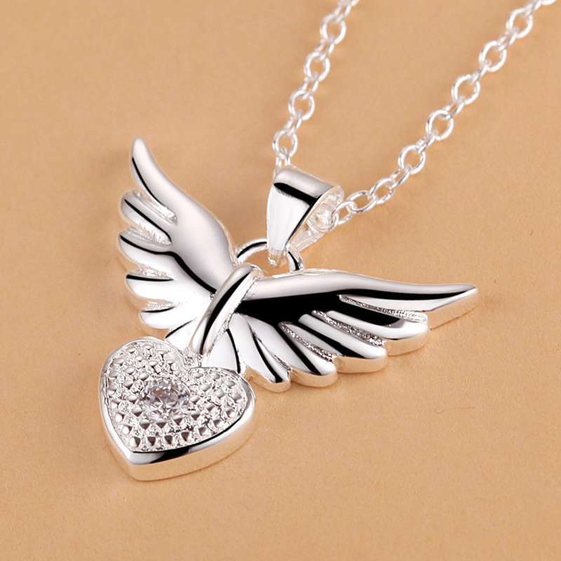 korean trend 925 Stamped Silver noble Zircon Heart wings Pendant Necklace For Women wedding party Jewelry gifts