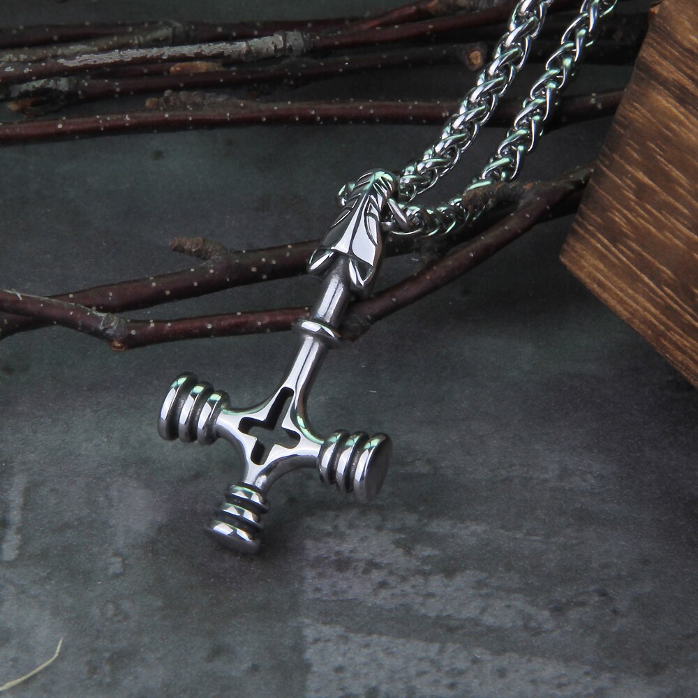 never fade Stainless Steel Nordic Viking wolf Cross necklace with wooden box as gift