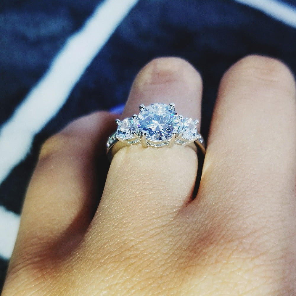 original real solid Three Stone 925 Sterling Silver Engagement Rings Fashion Style 3 Carat Cubic Zirconia Rings Jewelry R1597