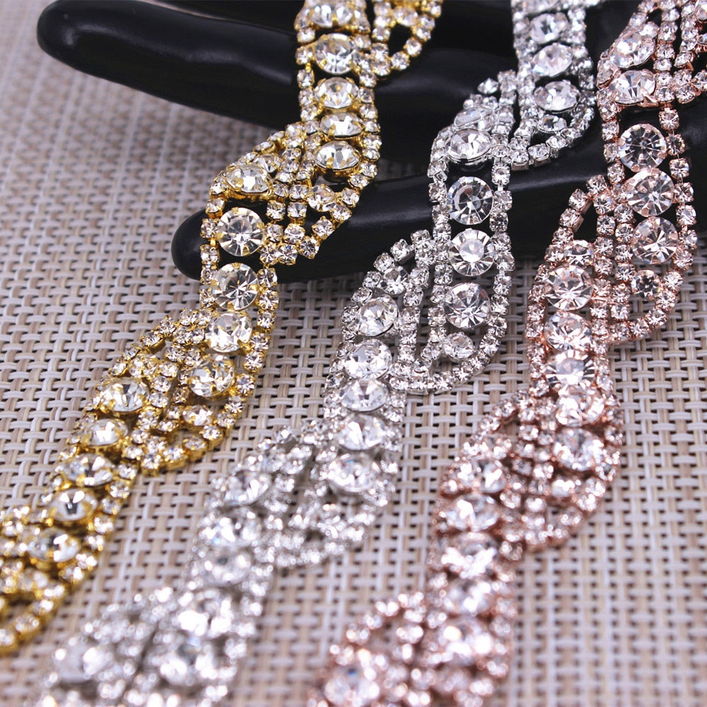 shiny glass crystal chain rhinestone trim silver crystal chain decoration wedding dress accessories