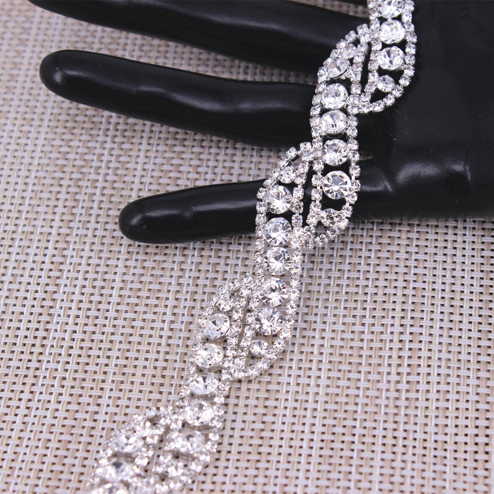 shiny glass crystal chain rhinestone trim silver crystal chain decoration wedding dress accessories