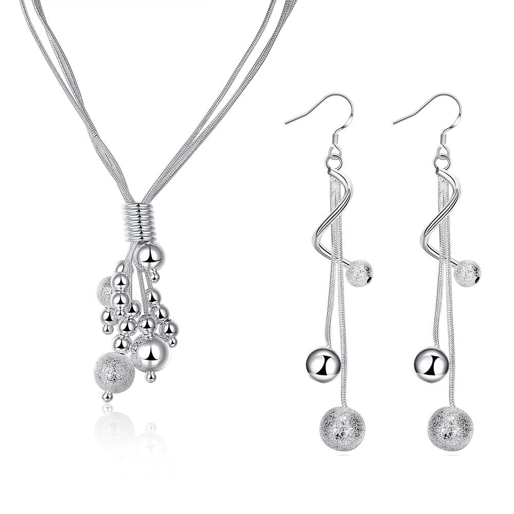 special offer 925 sterling silver classic beads necklaces long earring jewelry sets for women wedding engagement gifts