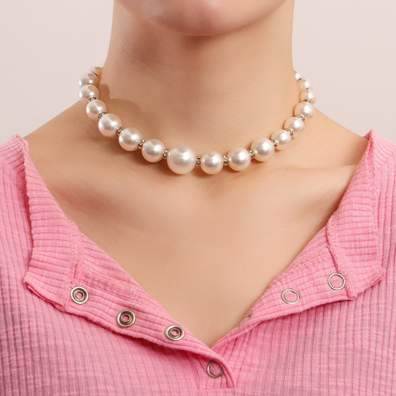 tauam  Female White Big Pearl Necklaces For Women Gold Color Metal Ball Beads Necklace Party Wedding Jewelry Gift