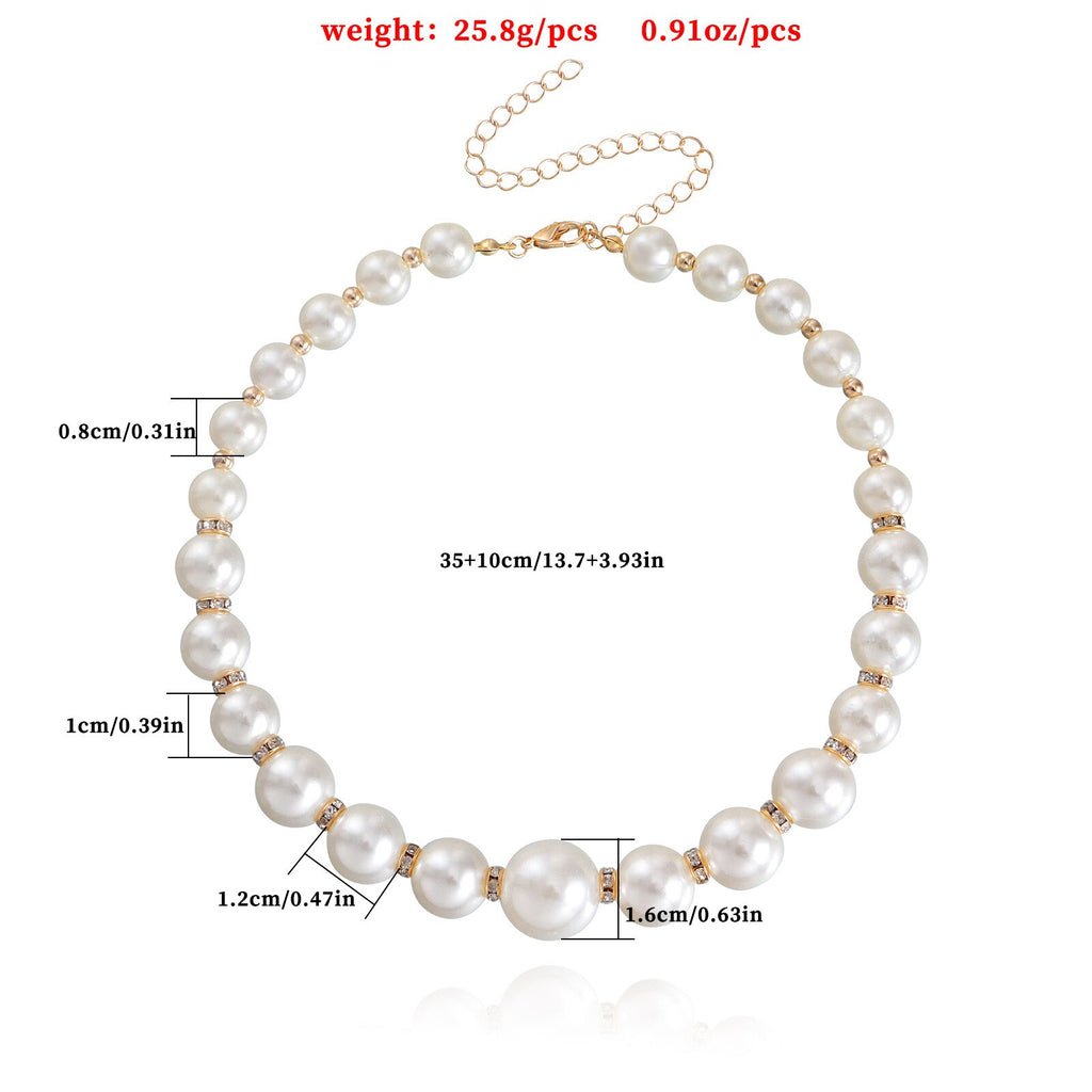 tauam  Female White Big Pearl Necklaces For Women Gold Color Metal Ball Beads Necklace Party Wedding Jewelry Gift