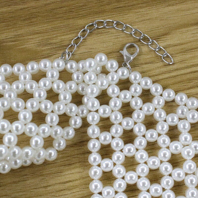 woven Pearl necklace wedding banquet handcrafted multilayer pearl shoulder chain Jewelry shawl performance women's body chain