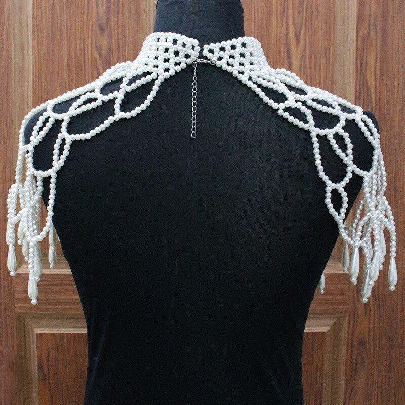 woven Pearl necklace wedding banquet handcrafted multilayer pearl shoulder chain Jewelry shawl performance women's body chain