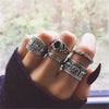 10 Style Black Opal Stone Crown Flower Elephant Crescent Ring Set for Women Metal Knuckle  Jewelry Accessories