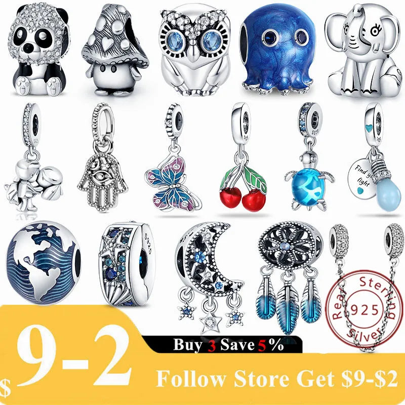 100% Real 925 Sterling Charm Fit Pandora Original Bracelet Silver Beads Chameleon Pendants Firefly Dangle DIY Jewelry for Lover