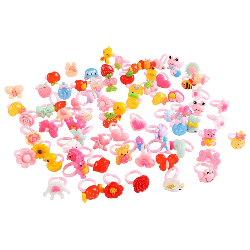 12pcs Ring For Children Jewelry  Colored Multicolor Ring Cute Girls Gifts  Lovely Fruit Scrub Animal Princess Suit Kinds