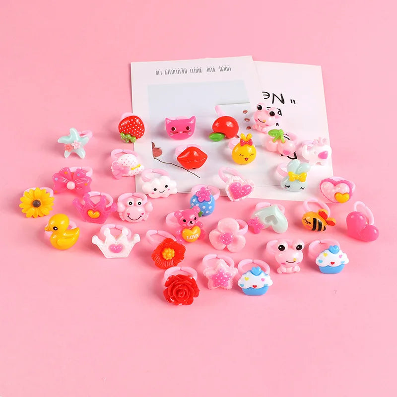 12pcs Ring For Children Jewelry  Colored Multicolor Ring Cute Girls Gifts  Lovely Fruit Scrub Animal Princess Suit Kinds