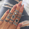 15 Pcs Bohemian Retro Rings Set For Women Crystal Flower Leaves Hollow Lotus Gem Knuckle Ring Wedding Jewelry