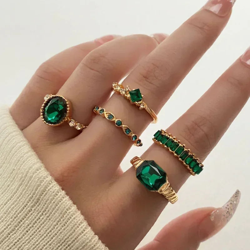 1Sets 5pcs/6pcs/10pcs Crystal Rings Set for Women Vintage Aesthetic Geometric   Lady Jewelry Gift   Rings