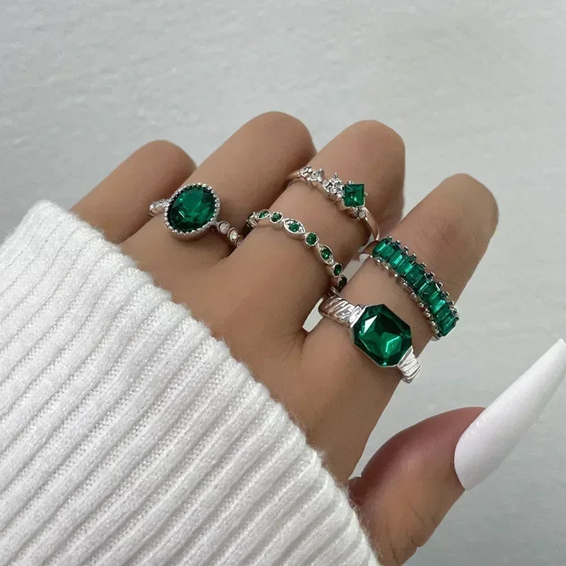 1Sets 5pcs/6pcs/10pcs Crystal Rings Set for Women Vintage Aesthetic Geometric   Lady Jewelry Gift   Rings