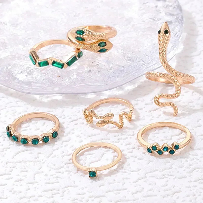 1Sets 5pcs/6pcs/10pcs Crystal Rings Set for Women Vintage Aesthetic Geometric   Lady Jewelry Gift   Rings