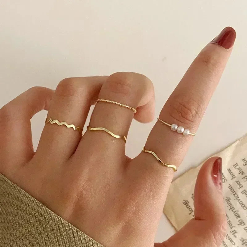 1Sets 5pcs/6pcs/10pcs Crystal Rings Set for Women Vintage Aesthetic Geometric   Lady Jewelry Gift   Rings