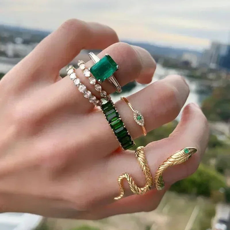 1Sets 5pcs/6pcs/10pcs Crystal Rings Set for Women Vintage Aesthetic Geometric   Lady Jewelry Gift   Rings
