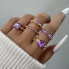 1Sets 5pcs/6pcs/10pcs Crystal Rings Set for Women Vintage Aesthetic Geometric   Lady Jewelry Gift   Rings