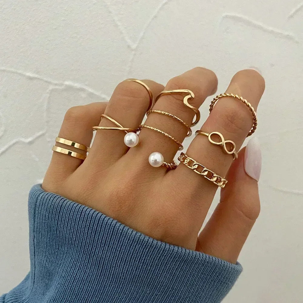 1Sets 5pcs/6pcs/10pcs Crystal Rings Set for Women Vintage Aesthetic Geometric   Lady Jewelry Gift   Rings