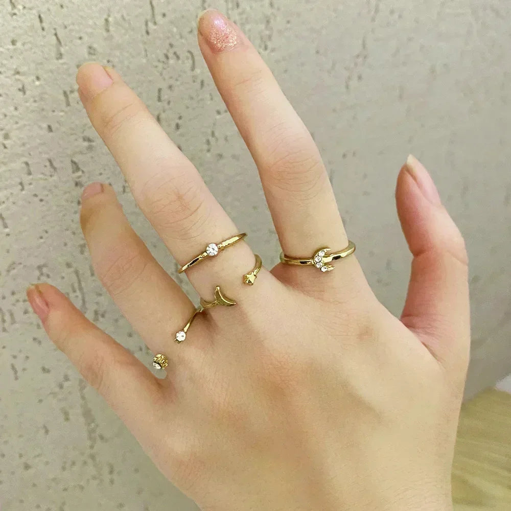 1Sets 5pcs/6pcs/10pcs Crystal Rings Set for Women Vintage Aesthetic Geometric   Lady Jewelry Gift   Rings