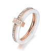 2 Layers Black/White Ceramic Crystal Wedding Rings Jewelry Rose Gold Plated Stainless Steel Rhinestone Engagement