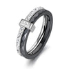 2 Layers Black/White Ceramic Crystal Wedding Rings Jewelry Rose Gold Plated Stainless Steel Rhinestone Engagement